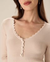 Apricot V-Neck Bodycon Sweater Dress - Threadford