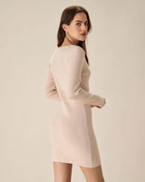 Apricot V-Neck Bodycon Sweater Dress - Threadford