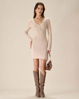 Apricot V-Neck Bodycon Sweater Dress - Threadford
