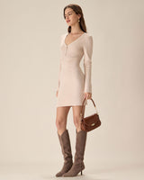 Apricot V-Neck Bodycon Sweater Dress - Threadford