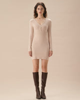 Apricot V-Neck Bodycon Sweater Dress - Threadford