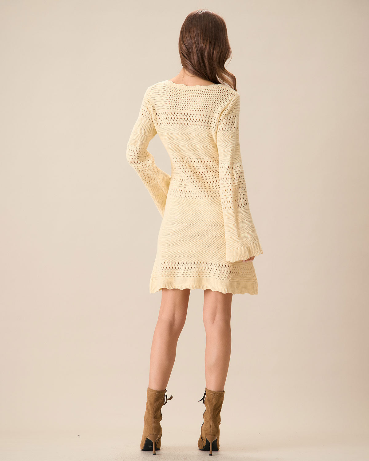 Women's Apricot Cutout Knitted Sweater Dress - Threadford