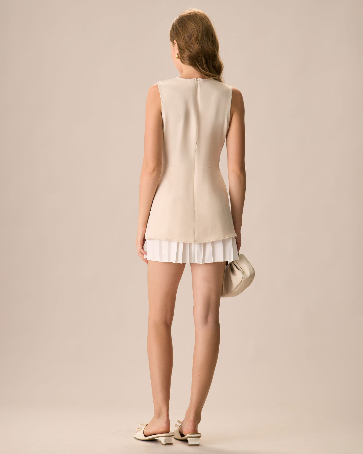 Women's Apricot Splicing Pleated Mini Dress - Threadford