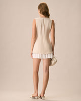 Women's Apricot Splicing Pleated Mini Dress - Threadford