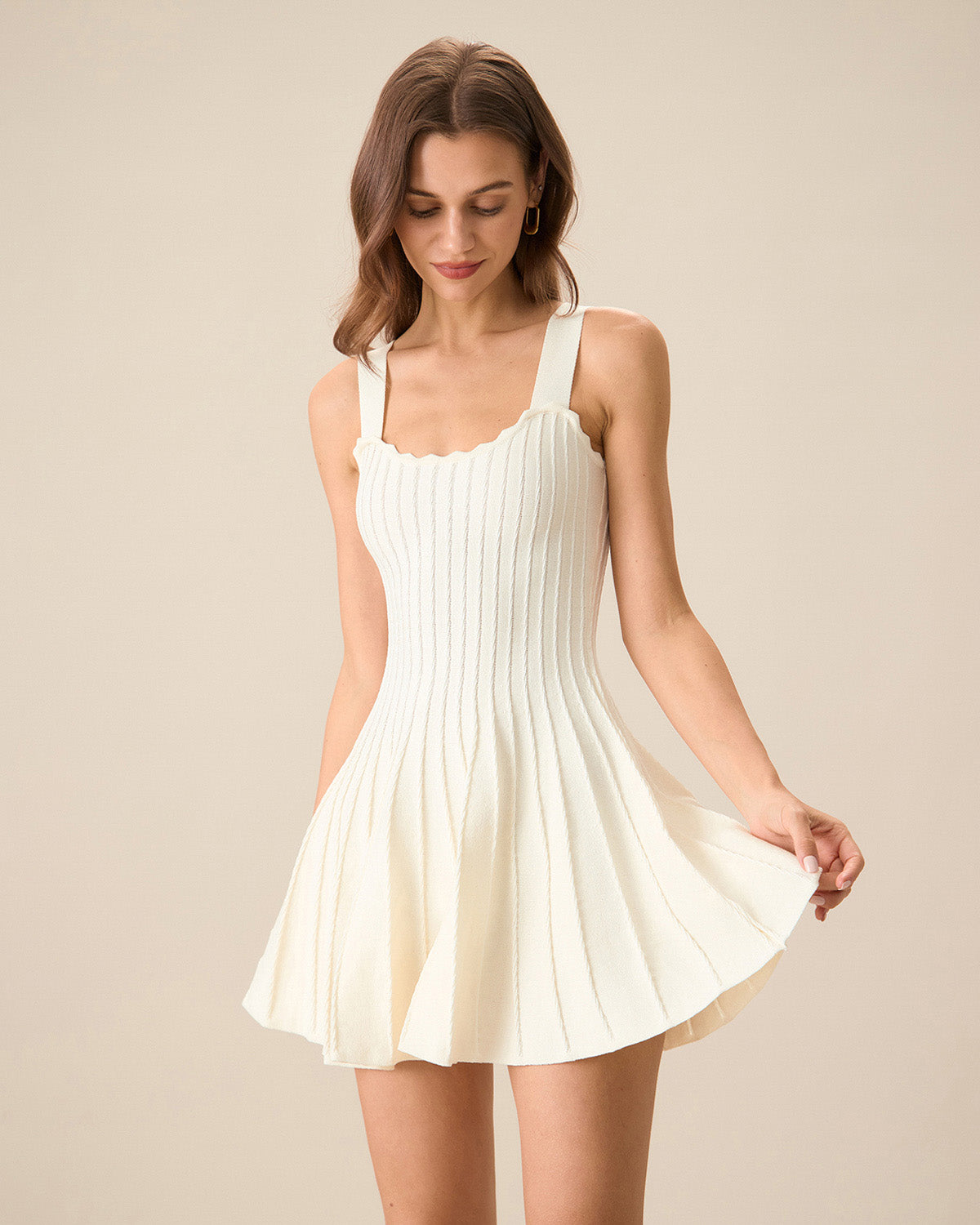 Women's Beige Knitted Sweater Dress - Threadford