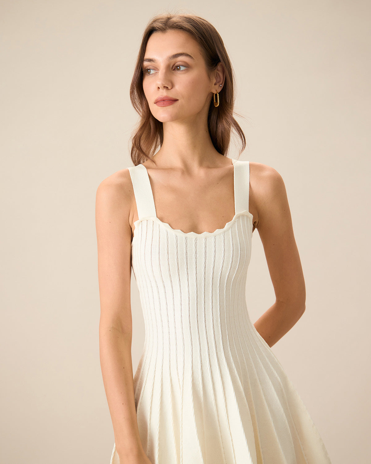 Women's Beige Knitted Sweater Dress - Threadford