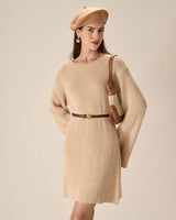 Beige Drop Shoulder Sweater Mini Dress - Threadford