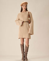 Beige Drop Shoulder Sweater Mini Dress - Threadford
