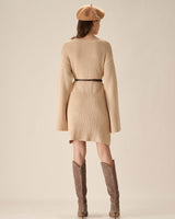 Beige Drop Shoulder Sweater Mini Dress - Threadford