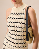 Women's Mock Neck Contrast Knitted Mini Dress - Threadford