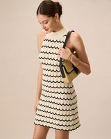 Women's Mock Neck Contrast Knitted Mini Dress - Threadford