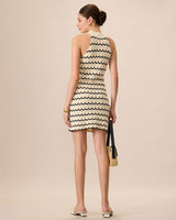 Women's Mock Neck Contrast Knitted Mini Dress - Threadford