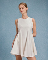 Beige Round Neck Sleeveless Mini Dress - Threadford