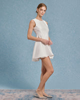 Beige Round Neck Sleeveless Mini Dress - Threadford