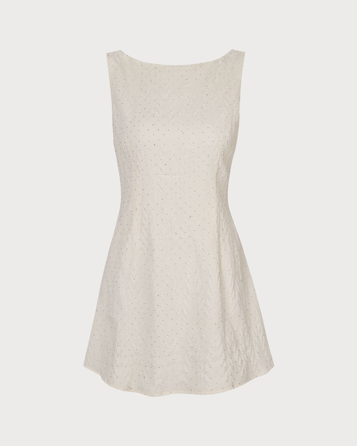 The Beige Boat Neck Textured Mini Dress - Threadford