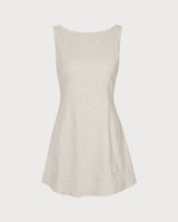 The Beige Boat Neck Textured Mini Dress - Threadford