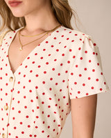 The Beige Polka Dot Button Mini Dress - Threadford