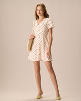 The Beige Polka Dot Button Mini Dress - Threadford