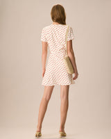 The Beige Polka Dot Button Mini Dress - Threadford