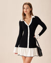 Black Contrasting Bell Sleeve Sweater Dress - Threadford