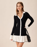 Black Contrasting Bell Sleeve Sweater Dress - Threadford
