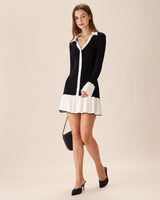 Black Contrasting Bell Sleeve Sweater Dress - Threadford