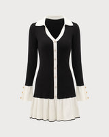 Black Contrasting Bell Sleeve Sweater Dress - Threadford