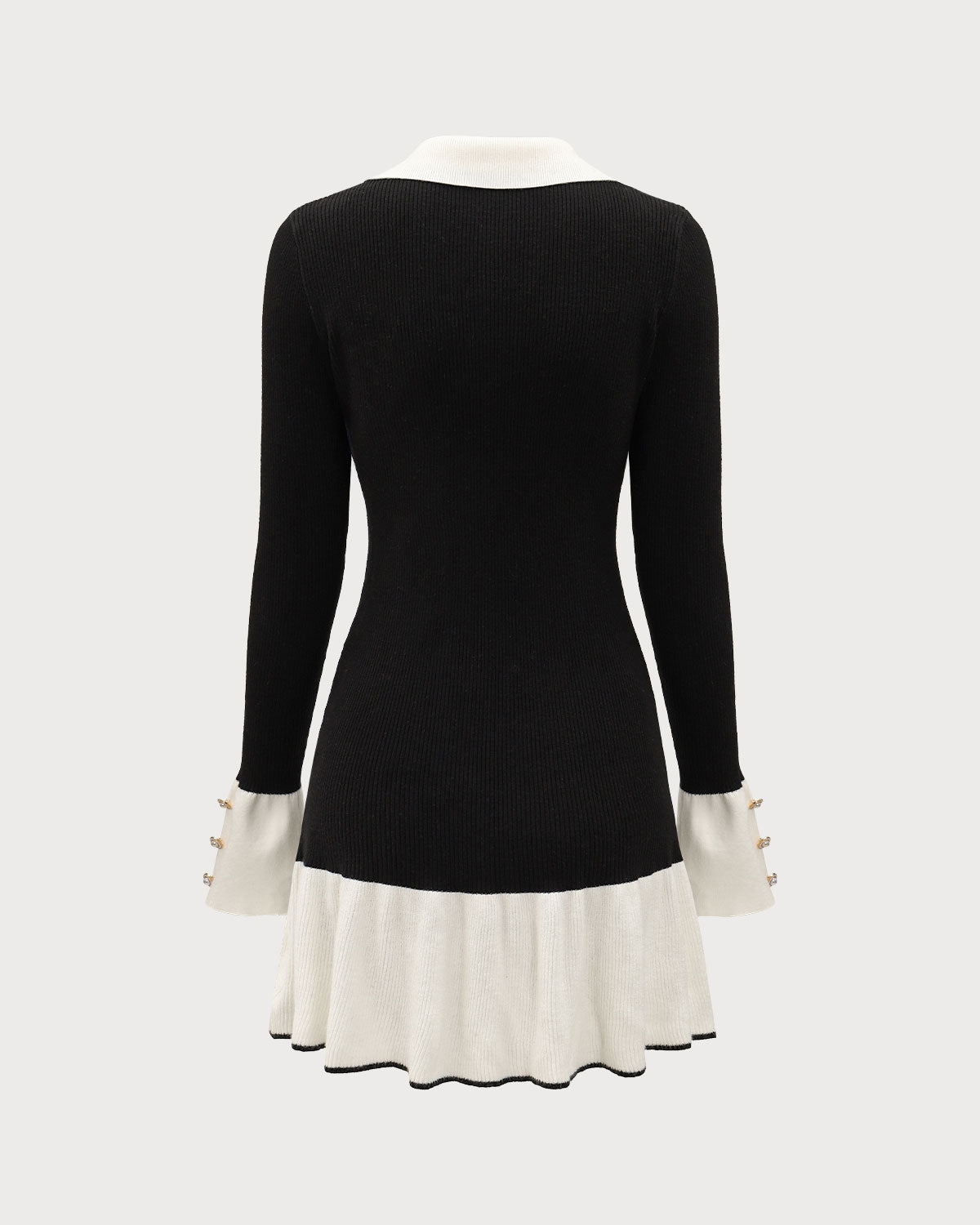 Black Contrasting Bell Sleeve Sweater Dress - Threadford