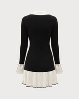 Black Contrasting Bell Sleeve Sweater Dress - Threadford