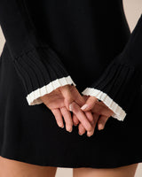 Black Contrasting Long Sleeve Sweater Mini Dress - Threadford