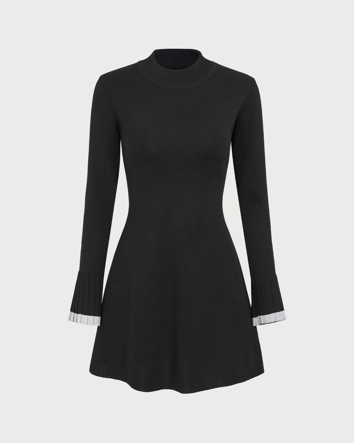 Black Contrasting Long Sleeve Sweater Mini Dress - Threadford