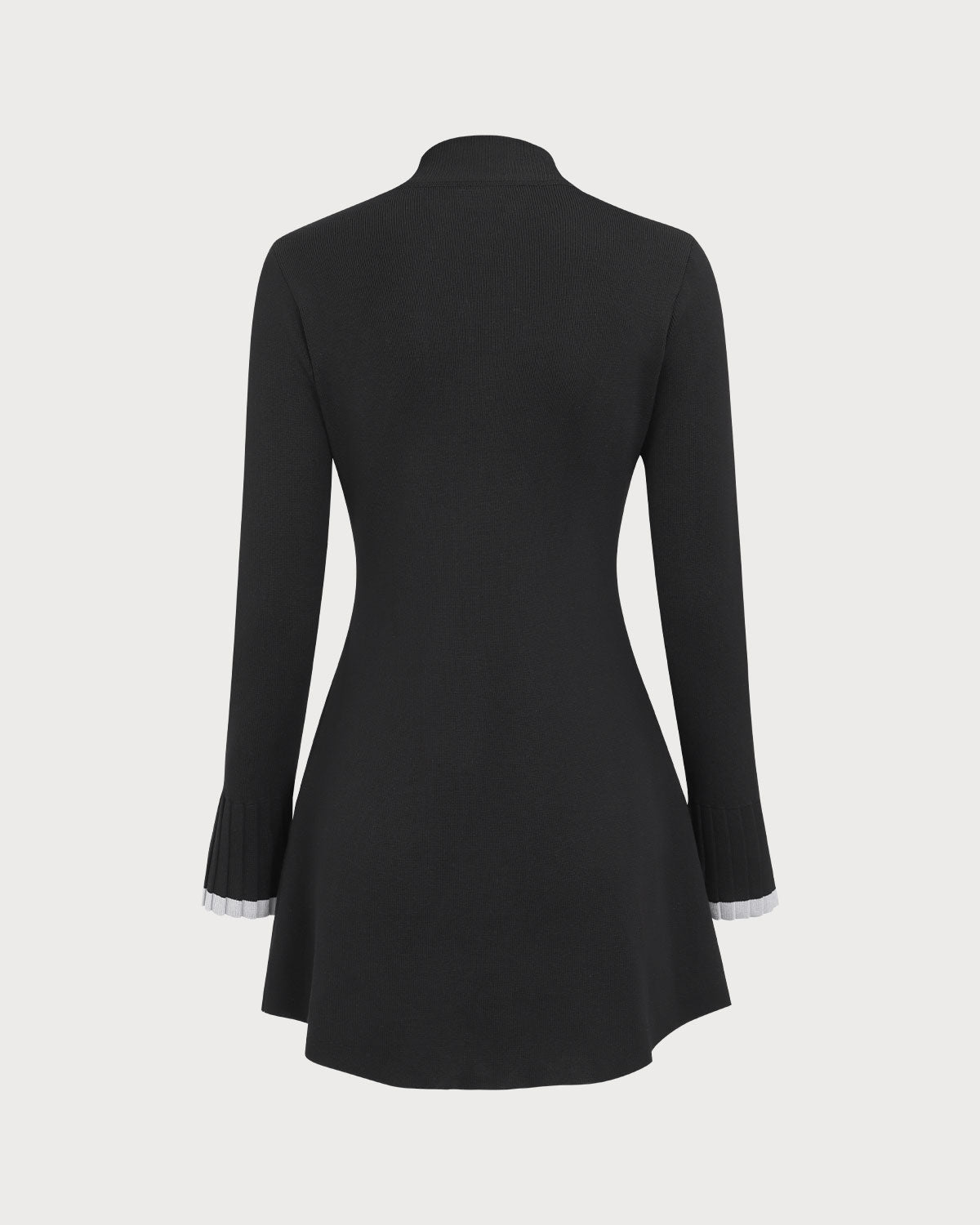 Black Contrasting Long Sleeve Sweater Mini Dress - Threadford