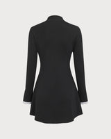Black Contrasting Long Sleeve Sweater Mini Dress - Threadford