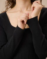 Black Square Neck Ribbed Sweater Dress - Threadford