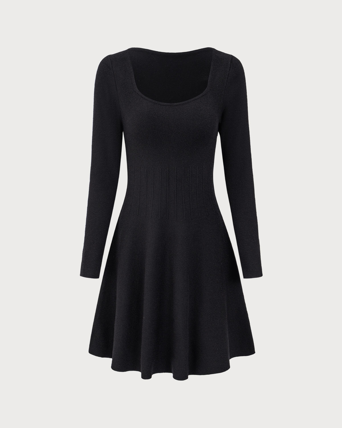 Black Square Neck Ribbed Sweater Dress - Threadford