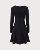 Black Square Neck Ribbed Sweater Dress - Threadford