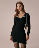 The Black Contrast Stitch Sweater Mini Dress - Threadford