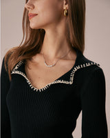 The Black Contrast Stitch Sweater Mini Dress - Threadford