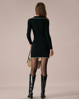 The Black Contrast Stitch Sweater Mini Dress - Threadford