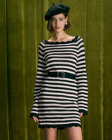 The Black Striped Flare Sleeve Mini Dress - Threadford