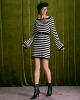 The Black Striped Flare Sleeve Mini Dress - Threadford