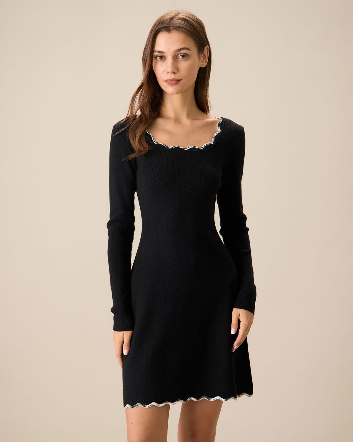 Women's Black Contrasting Knit Mini Dress - Threadford