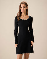 Women's Black Contrasting Knit Mini Dress - Threadford