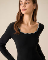 Women's Black Contrasting Knit Mini Dress - Threadford