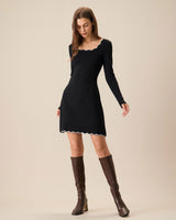 Women's Black Contrasting Knit Mini Dress - Threadford