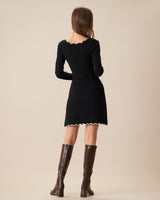 Women's Black Contrasting Knit Mini Dress - Threadford