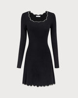 Women's Black Contrasting Knit Mini Dress - Threadford