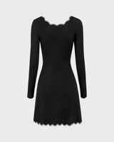 Women's Black Contrasting Knit Mini Dress - Threadford