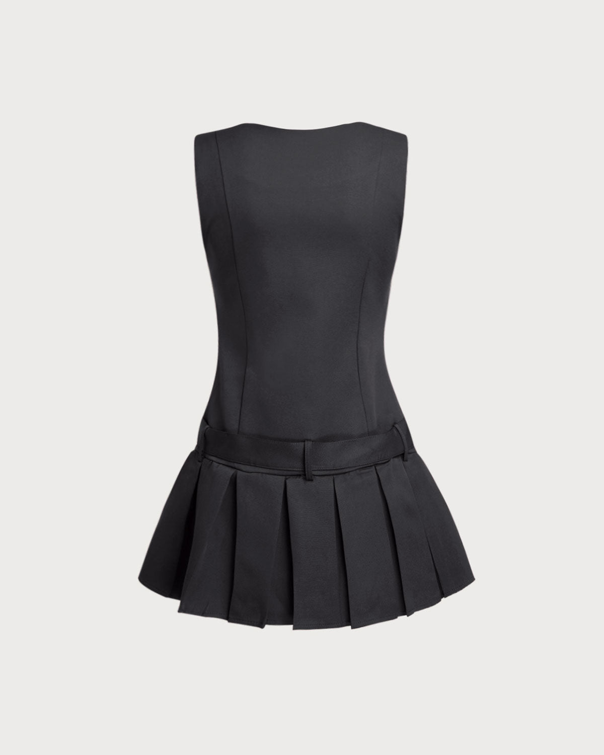 Black V-Neck Sleeveless Belted Mini Dress - Threadford