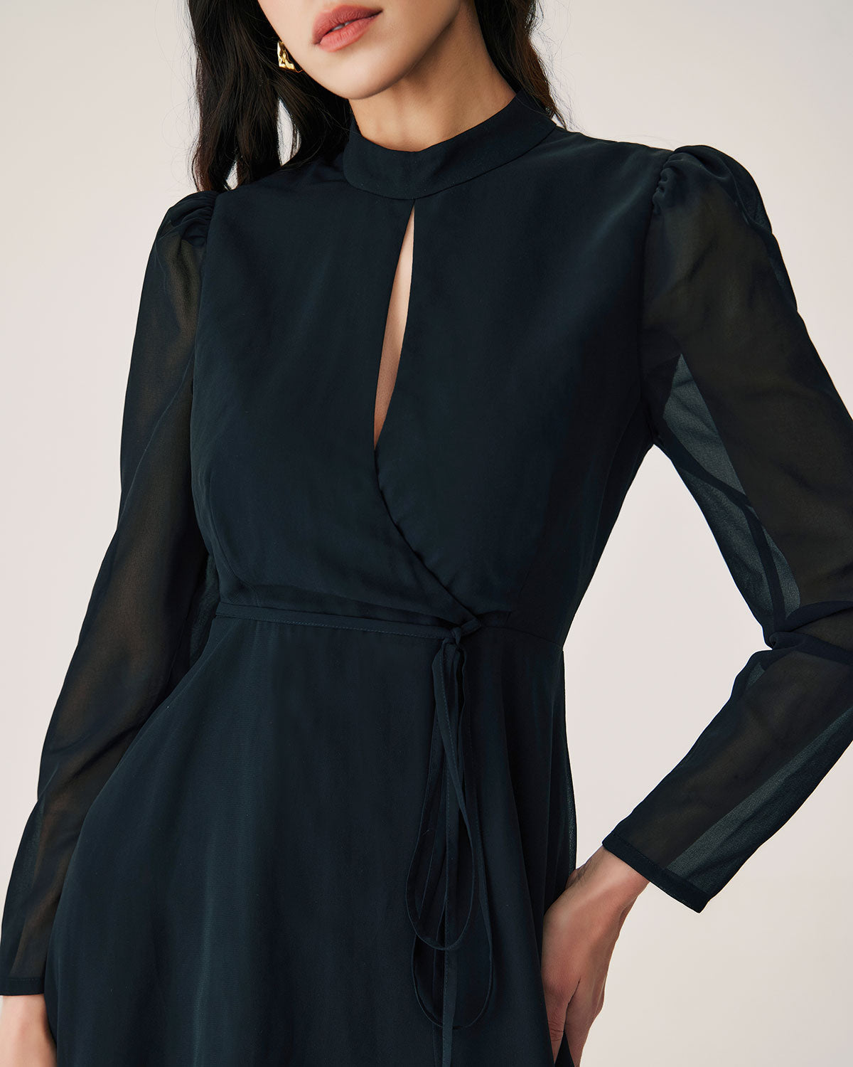 Black Chiffon Wrap Mini Dress - Threadford